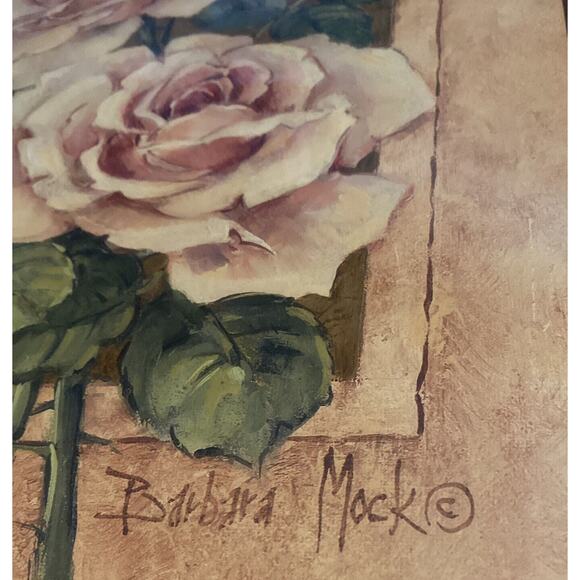 Barbara Mock Framed Print. Pink And White Framed Roses. Floral. Vintage (?) - Picture 4 of 9